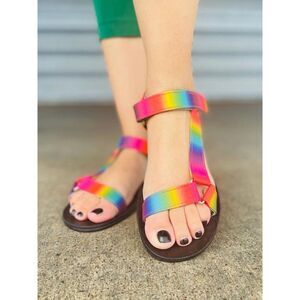 Bamboo Fulmoon-69 Fabric Strap Sandal in Rainbow Size 6.5 New With Box